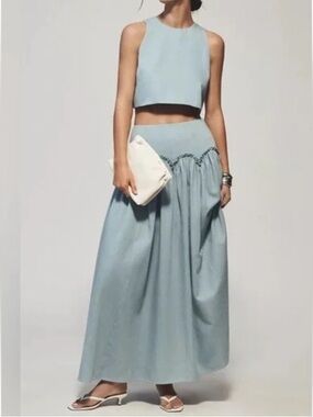 Anthropologie MARE MARE X ANTHROPOLOGIE BASQUE-WAIST MAXI SKIRT Light Denim